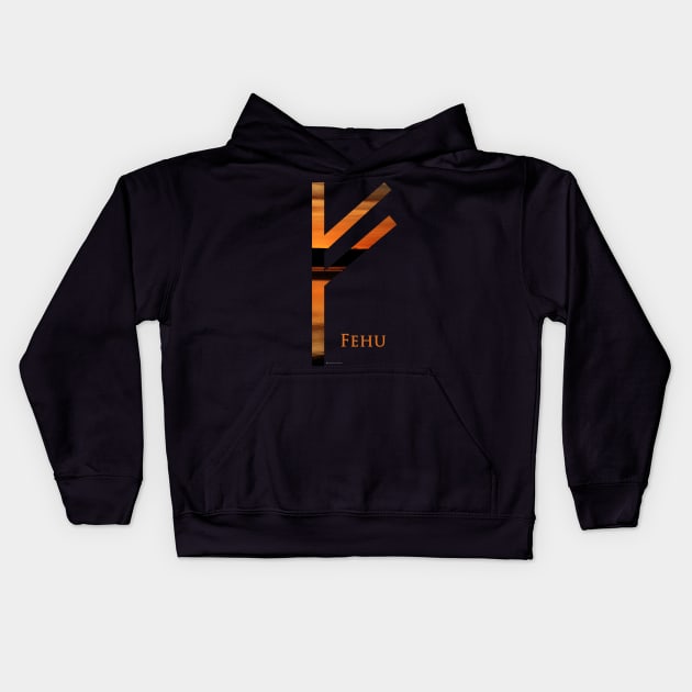 Elder Futhark - Fehu Rune Kids Hoodie by Whisperingpeaks